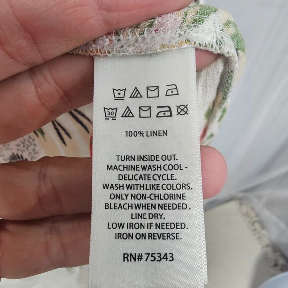 C&C California Orange Blue Floral Blouse Tee Linen Tropical Boho 1X - Picture 10 of 11